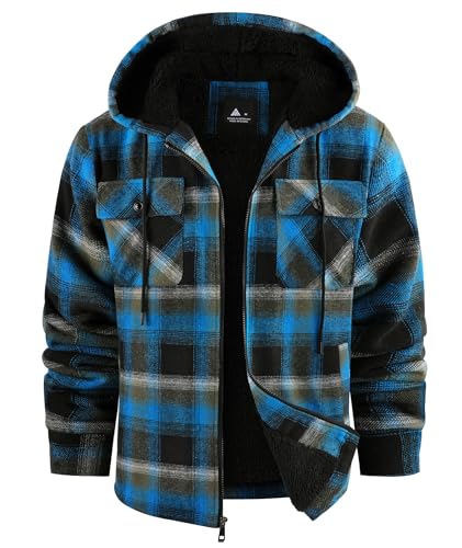 Image of SCODI Men's Flannel Jacket Sherpa Lined Plaid Fleece Hoodies Zip Up Coat