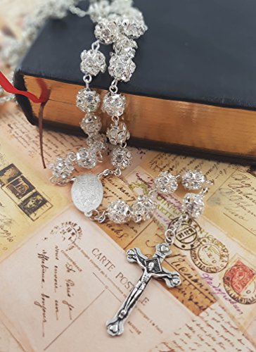 White Zircon Clear Crystals Beads Rosary Necklace Miraculous Medal & Crucifix #TOP1