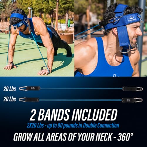 Image of Neck Trainer Exerciser Equipment. Neck Harness Weight Lifting Kit | Neck weight lifting harness, 2 resistance bands, workout pin, iron neck chain. Head harness neck training strengthener men