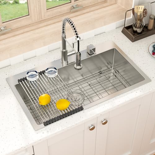 Fuyuoer 33 Inch Drop In Kitchen Sink Single Bowl T304 Stainless Steel