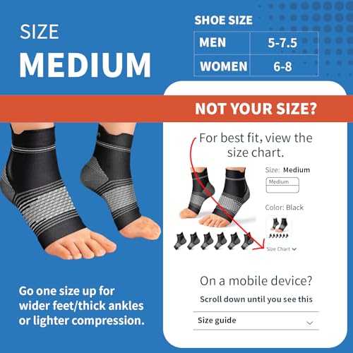 Plantar Fasciitis Sock (6 Pairs) for Men and Women, Compression Foot Sleeves with Arch and Ankle Support (Black, Medium)