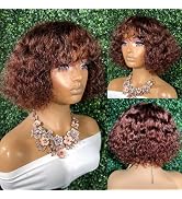 Asteria Hair Auburn Brown Curly Human Hair with Bangs Short Bob Wig for Women Brazilian Curly Wig...