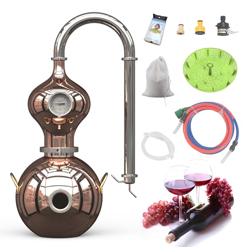 HOOLOO D15 3.1 Gal/12 L Distiller for Home Use Kit Copper Still with Thermometer Hydrosol Essential Oil Alcohol Still 3.1Gal