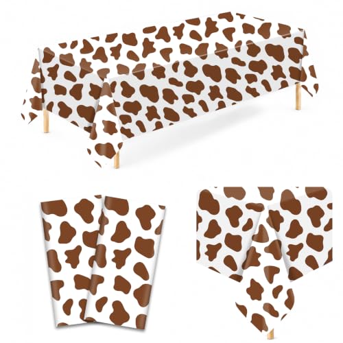 Image of 2 Pack Brown Cow Print Plastic Tablecloths, 54 x 108 Inch Table Covers