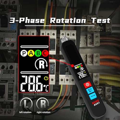 Image of BSIDE Voltage Tester, Non-Contact with 3-Phase Rotation Indicator & Signal Percentage, Rechargeable AC Electrical Voltage Detector Pen, High /Low Sensitivity with 6 Ranges, 3-Mode Alarm with Analog Bar