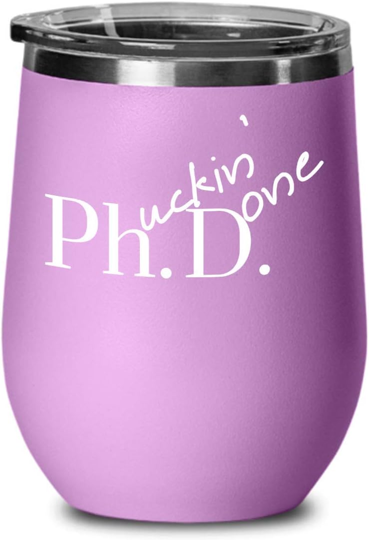 Phd Graduation Gift Ideas Wine Tumbler 12 oz Gift Black Mug for Women and Men Doctor Graduate Scientist Grad Student (Light Purple)