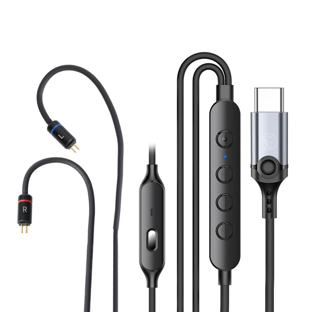 AUDIOCULAR C08 Type-C IEM Upgrade Cable with HD Mic, AI-ENC Noise Cancellation with CB1300AU DAC, 4-Core Copper Wire 0.78mm Connector,Compatible with Type-C Phones & Earphones