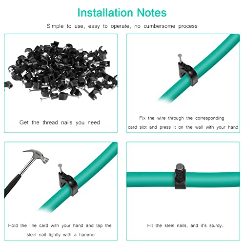 Fippy 600 Stücke Nagelschellen Kabelschellen 4mm 5mm 6mm 7mm 8mm 10mm 12mm Schwarz Weiß Kabel Nagel Befestigung Nagel für Netzwerkkabel mit Tragbarer Box,Schwarz