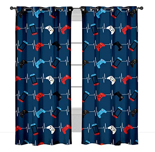 GAMER For Life Eyelet Curtains - 66" Wide x 72" Drop - Gaming Controller Design - Polycotton