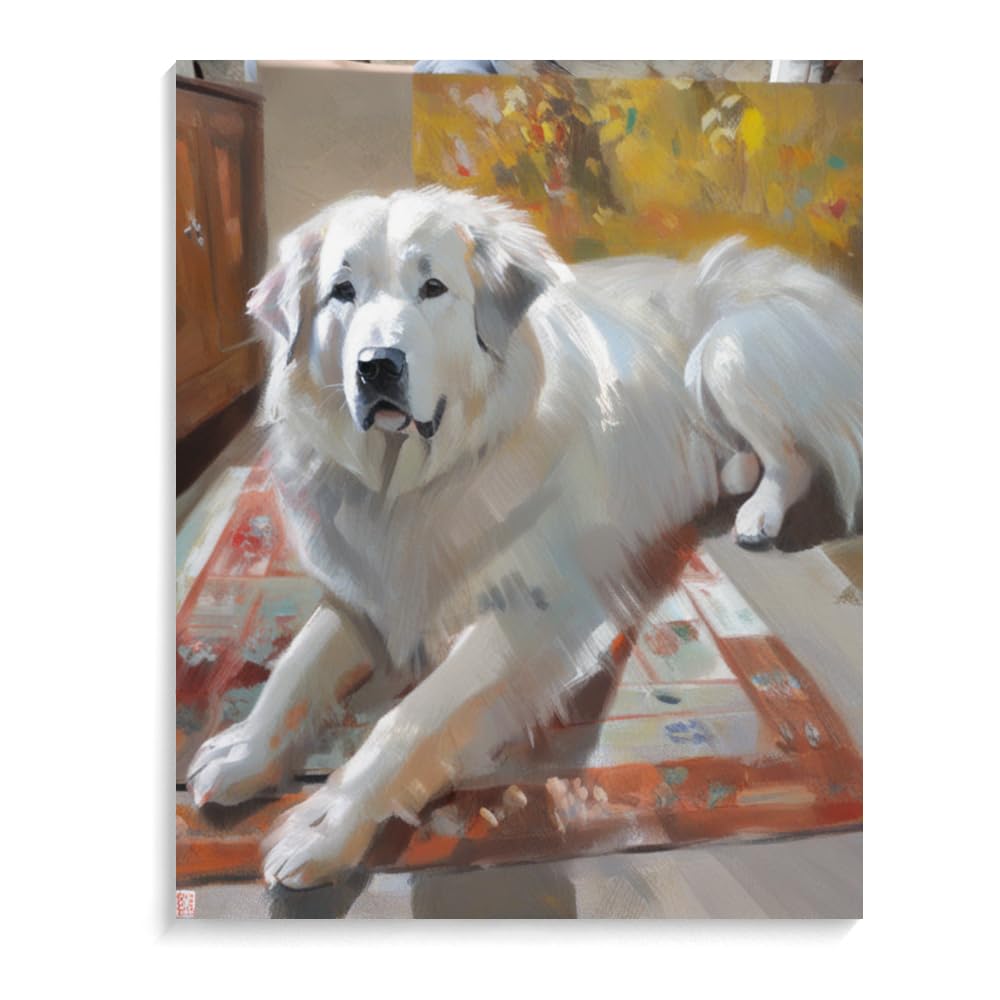 DIY Paint by Numbers Great Pyrenees Dog on Canvas Painting Kits for Adult, Beginner Oil Painting Kits Gift 20x24inch(50x60cm) Frameless