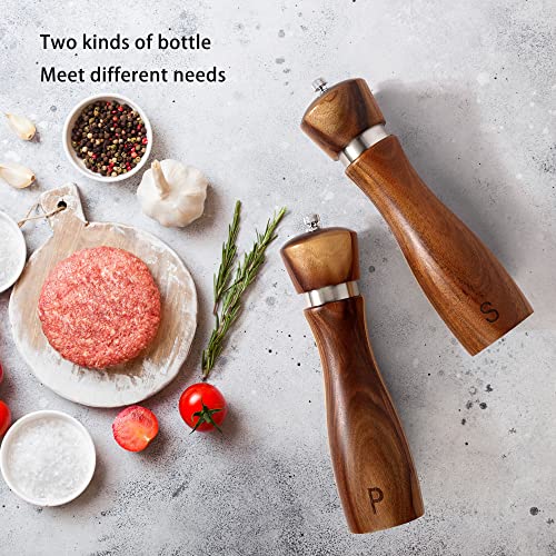 Vicenza Home Kitchen Salt And Pepper Grinder Set, Wooden Salt & Pepper Mills Set, Crafted Of Solid Acacia Wood With Stainless Steel Core, Refillable, Adjust For Customized Coarseness, 8 Inches Each #TOP5