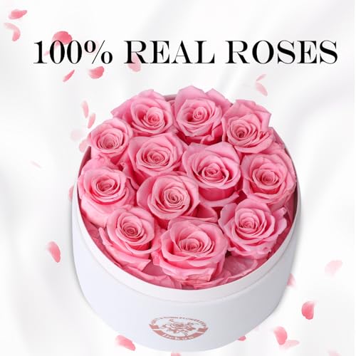 Rosenbox mit 12 konservierten roten Rosen für Geschenke und Dekoration