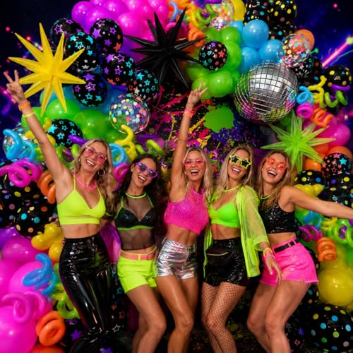 Image of 231Pcs Neon Balloons Arch Garland Kit with Glow in the Dark Balloons & 260 Balloon, Neon Balloon Arch Kit for Back to 80s 90s DISCO Birthday Party Fiesta Let's Glow Party Rock Roll Party Decor