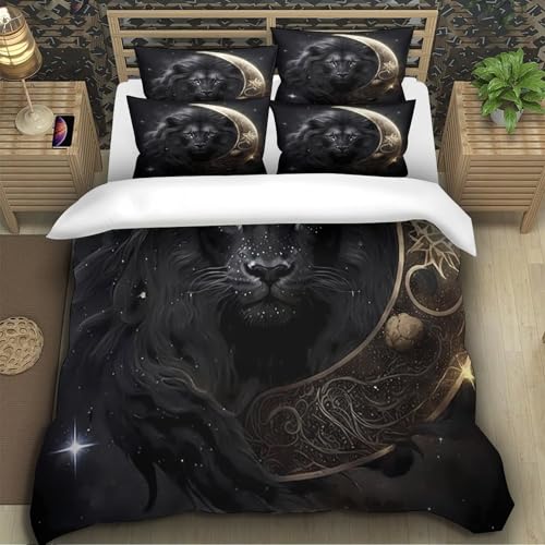 Housse de couette lion noir parure de lit 135x200 confortable - 5