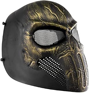 Flexzion Airsoft Paintball Mask Full Face Skull Skeleton Metal Mesh Eye BB Field Protection Safety Guard Cosplay Revenger for Outdoor Activity Hunting Wargame Cosplay