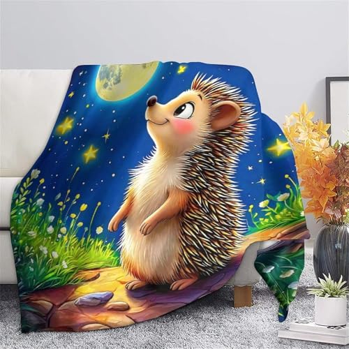 Couverture lit microfibre douce et chaude motif hérisson