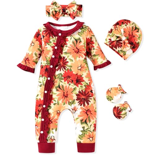 Image of Aalizzwell Baby Girls Romper Outfit Fall Winter Clothes with Accessories