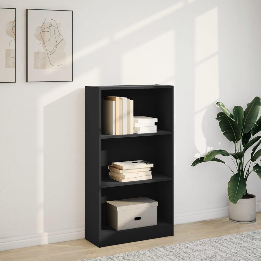Bücherregal Schwarz Holzwerkstoff 60x24x109 cm Standregal mit offenem Regalsystem und vielseitiger Aufbewahrung als Raumteiler für Wohnzimmer Schlafzimmer Büro