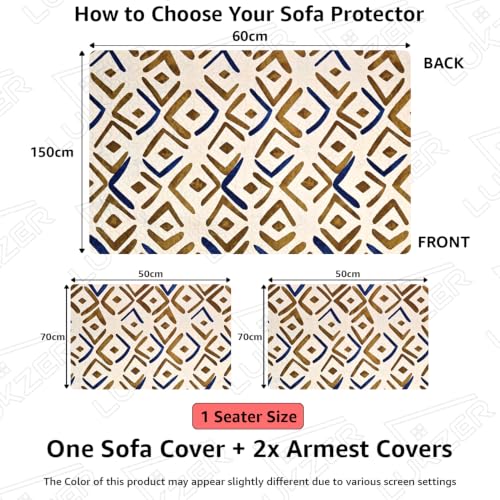 Image of Lukzer 1 Seater Sofa Cover Quilted Reversible WaveEdge Ultrasonic Cut Sofa Mat with Back and Hand Rest Covers - Terra Bloom - Washable Sofa Protector for Modern Living Room 60 x 150 CM /SC-205-01WB