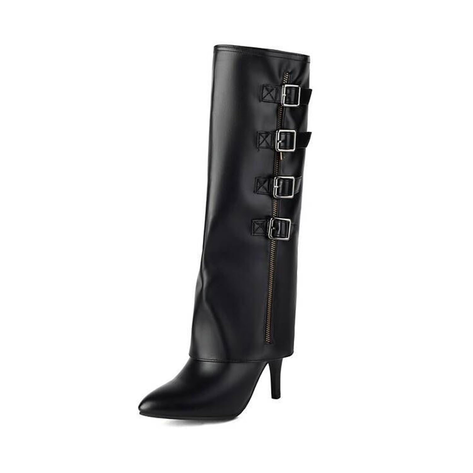 Défilé Galerie Tube Bottes Côté Zip Talons Hauts Bottes De Mode Boucle De Ceinture Bottines 8CM