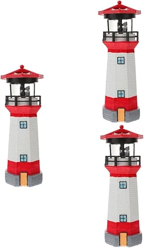 Happyyami 3pcs Solar Light Tower Home Accessories Lighthouse Model Nautical Solar Lighthouse Garden Figure Solar Lighthouse Decoration Garden