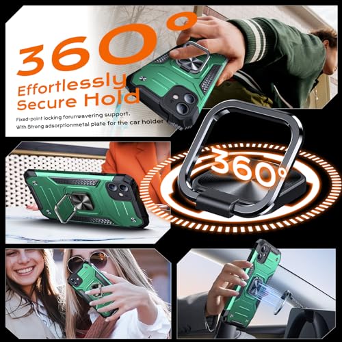 Image of Anqrp Heavy Duty Case for iPhone 11 Case with Enhanced Ring Holder Grip Stand, Military Grade Shockproof Rugged Drop Protective Silicone Hard Slim iPhone 11 Phone Case Cover,Forest Green