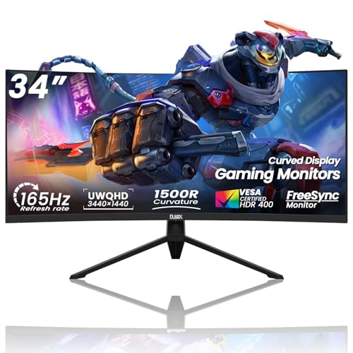 34 Inch Curved Gaming Monitor,21:9 WQHD 3440x1440 165Hz Curved 1500R - Ultrawide Computer Monitor PIP/PBP,1ms 127% sRGB, - Detailed View
