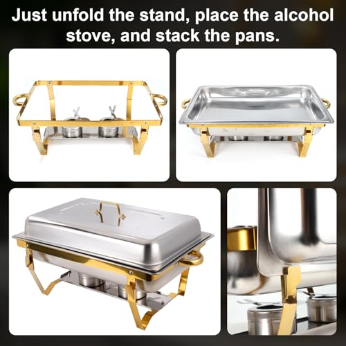 4 Pack Chafing Dishes for Buffet, Rectangle Stainless Steel Chafing Dish Buffet Set 8 QT Elegant Food Chafer Buffet Servers and Warmers for Parties Wedding Birthday Hotel Catering Supplies Display