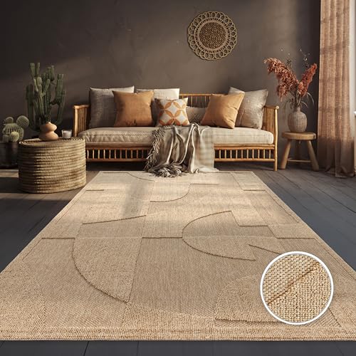 Tapis d'extérieur résistant aux intempéries grand format beige à effet 3D