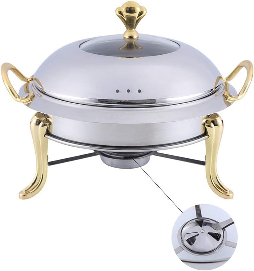Food Warmer Fondue Pot Stainless Steel,Round Chafing Dish Buffet Set, Cheese Breakfast Family Daily Kitchen Outdoor Camping,Gold,0.66Ft-Silver-0.66ft
