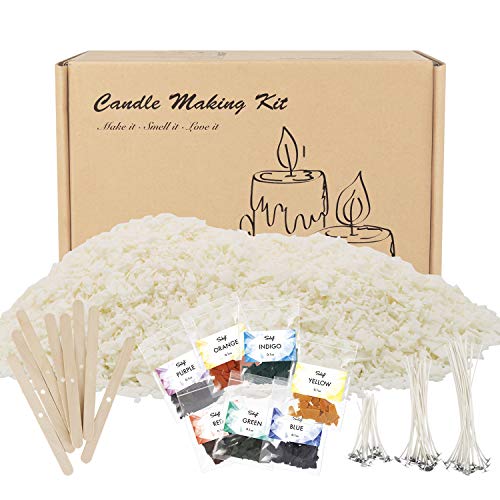 Candle Making Kit, Best Essential Supplies for Fun and Easy DIY Scented Jar Candles at Home, Pure Natural 10-lb Soy Wax, Wicks, Clips, and 7-Color Dye Set