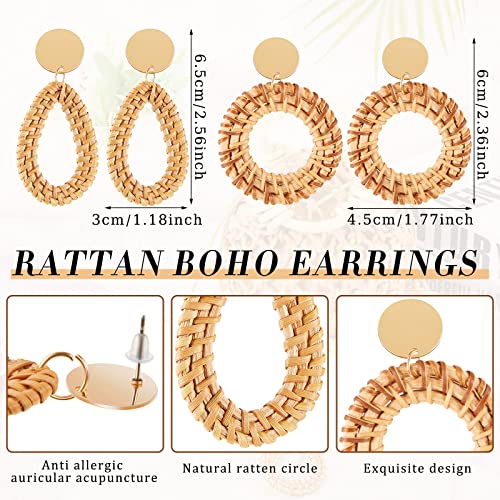 Image of Sweetude Mini Clutch Tote Handbag 2 Pairs Rattan Earrings for Women Crossbody Bag Bohemian Woven Clutch Bucket Handbag