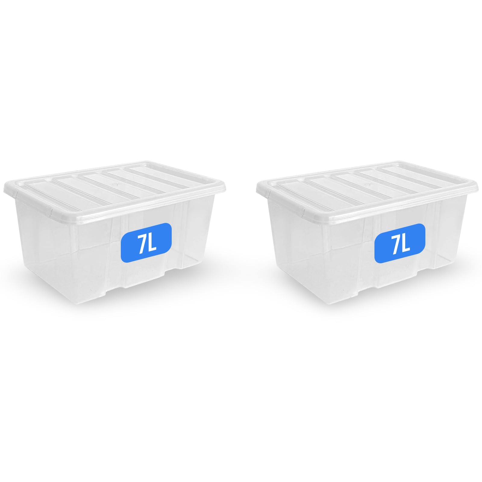 KAPCO Plastic Box Storage 2 x 7L Stackable Containers with Lids | BPA-Free Clear Small Storage Tubs for Clothes Shoes Toys Kitchen | Nestable Plastic Moving Boxes for Home Garage Office Use | 7 Litre