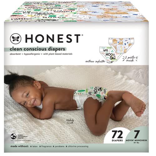 Image of The Honest Company Clean Conscious Diapers | Plant-Based, Sustainable | Barnyard Babies + It’s A Pawty | Super Club Box, Size 7 (41+ lbs), 72 Count