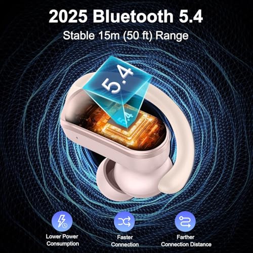 Wireless Earbuds, Sports Bluetooth 5.4 Headphones IPX8 Waterproof, 70H Over Ear Buds with Deep Bass Sound,4 ENC Noise Cancelling Mics, USB-C Fast Charging Earphones with Earhooks for Workout/Running