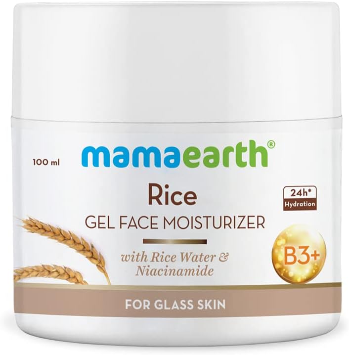 Mamaearth Rice Gel Face Moisturizer with Rice Water & Niacinamide for Glass Skin | 24-Hour Hydration | Evens Skin Tone | Lightweight Formula | Made Safe Certified | For All Skin Types | 100ml