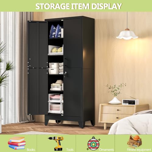 Image of Black Kitchen Pantry Cabinets, 71 Metal Lockable Storage for Office
