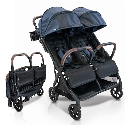 Image of Strolee Ultra Lightweight Double Side by Side Stroller - 19.7 Lbs, 9.5" Compact Fold, Twin Nap Ready Seating, Magnetic Buckle & Ultra Plush Seat Padding 50Lb Max Per Seat- Car Seat Adapters Available