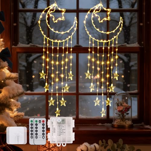 184 LED (2 Stück) Mond Weihnachtsdeko Fenster Beleuchtet, Beleuchtung...