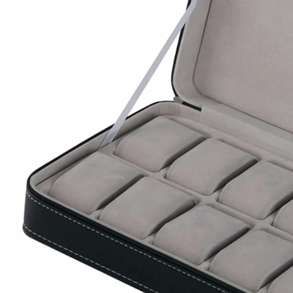 XBTGS Caja de reloj de 6/10/12 ranuras, elegante reloj de pulsera, caja de regalo, organizador de almacenamiento, color gris