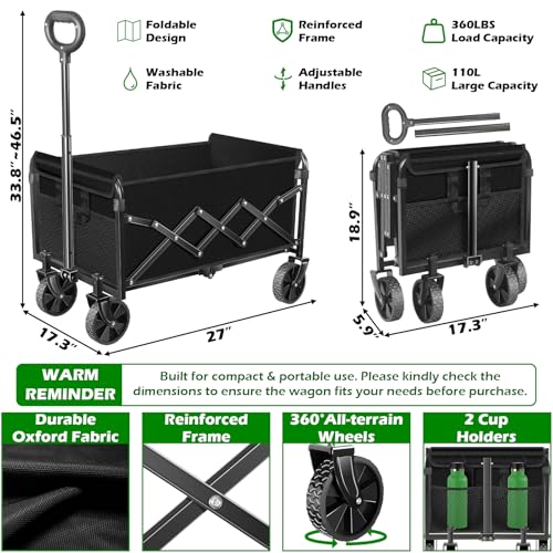 image for FFQ Collapsible Wagons Carts Foldable Wagon, Foldable Wagon Cart with 