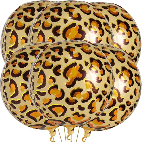 DIELIANHUA Lot de 6 ballons en forme de léopard, décoration d'anniversaire guépard, ballons ronds en feuille, 4D ballons hélium animaux pour jungle, thème, fête, décoration