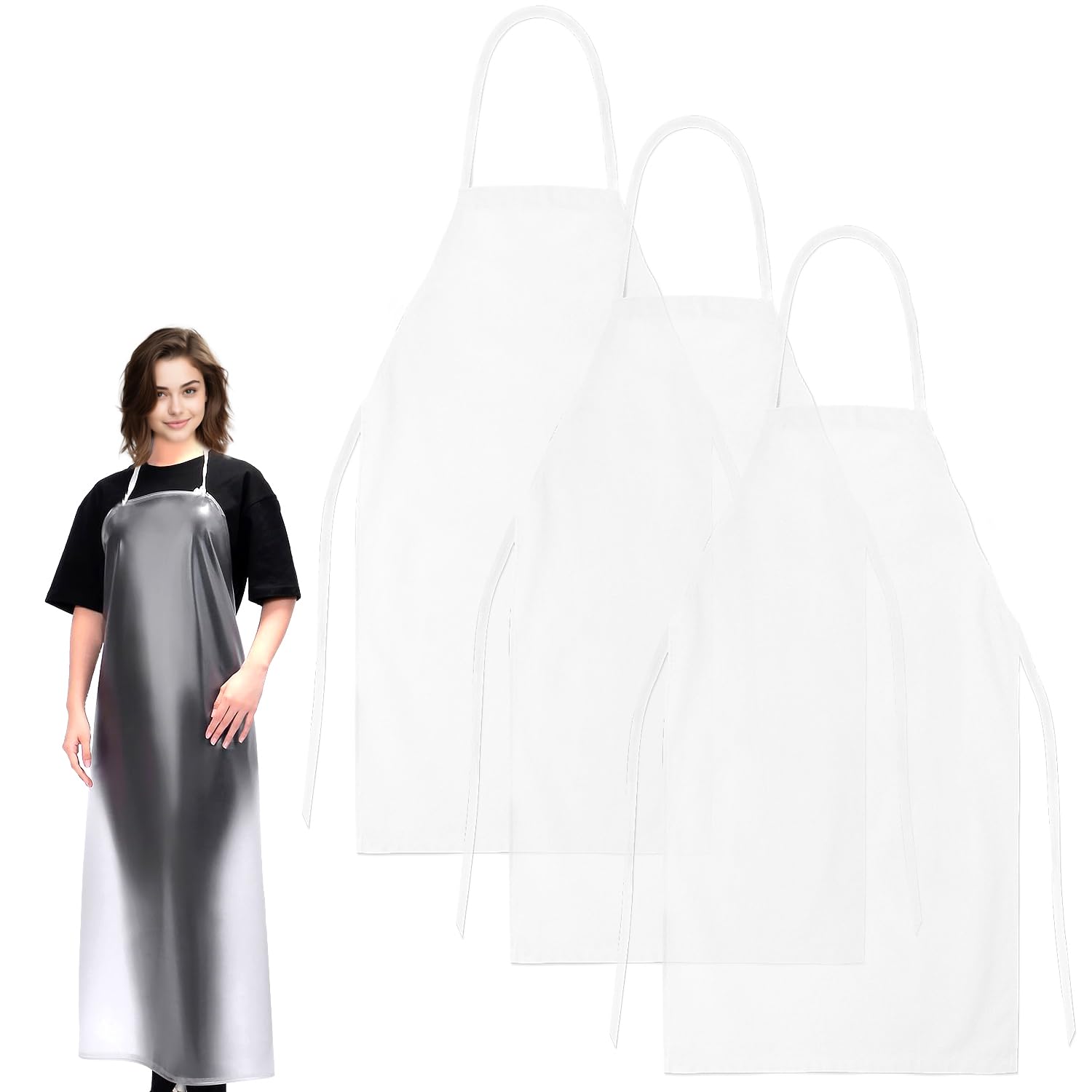 ASUNFO 3 Pcs Waterproof Apron Clear Disposable Plastic Aprons for Dishwashing Restaurant Kitchen 43 x 26 Inch, Clear, 42.72 Inch
