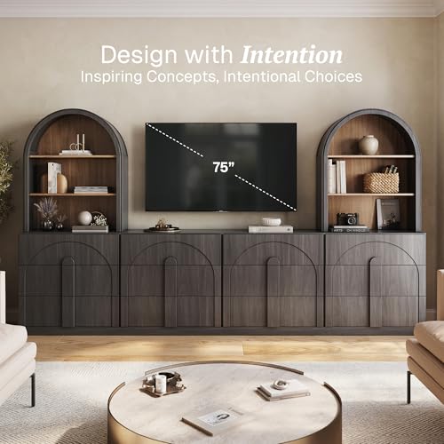 Image of BELLEZE Bijou 126 inch Wall Unit 6-Piece Modular TV Stand - Ebony