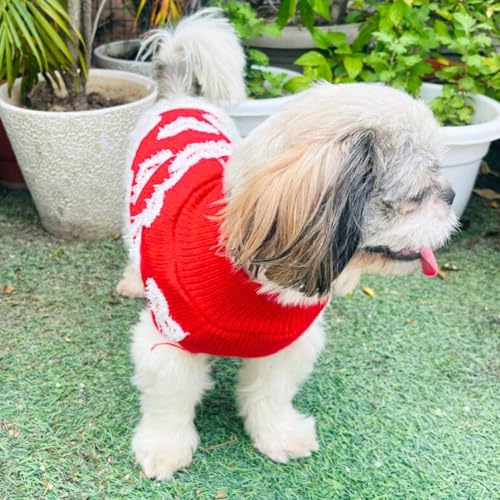 Image of Lulala Turtleneck Dog Sweater - Winter Dog Clothes for Small Dogs, Pet Pullover Jumper with Leash Hole (Red-16 Inch)