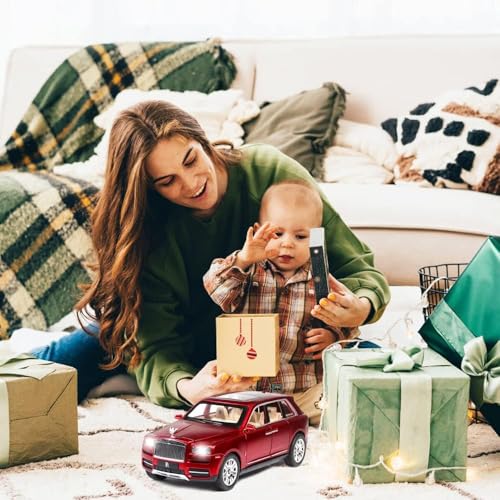 Image of 1:24 Rolls-Royce Cullinan Diecast Model Car Alloy Pull Back Toy Car with Sound & Light, Collectible Vehicle for Kids & Adults, Birthday Gift for Boys & Girls (Red)
