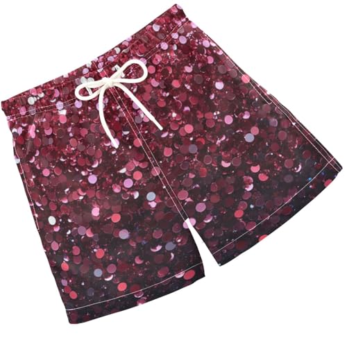 Pigsaly Boys Swim Trunks Rose Ruby Red Crimson Gradient Flashing Glitter Boys Board Shorts Swimsuit Swimwear 4T
