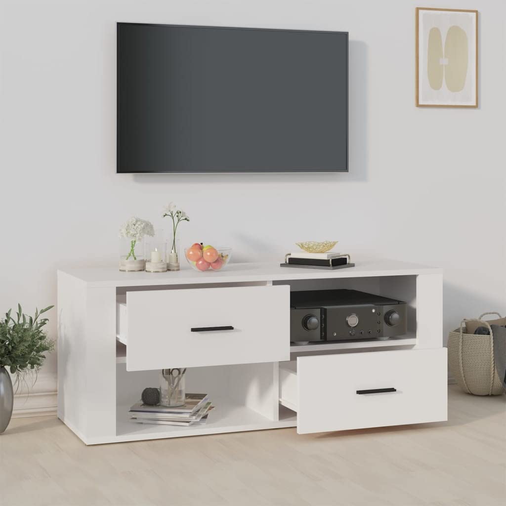 Woonisher Meuble TV Blanc 100x35x40 cm Bois d'ingénierie Ensemble Meuble TV et Table Basse