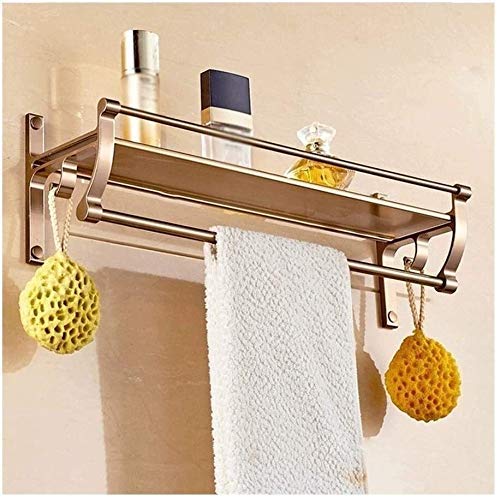 USZWBY Glass Shelf Bathroom Shelf Aluminum Shower Shelf with Towel Bar and Hooks Shower Caddy Storage Basket Space