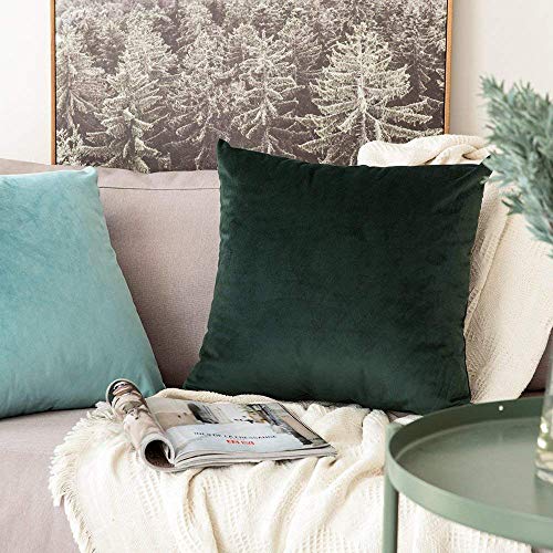 Image of MIULEE Velvet Pillow Covers Decorative Square Pillowcase Soft Solid Cushion Case for Sofa Bedroom Car 12 x 12 Inch Aqua Green